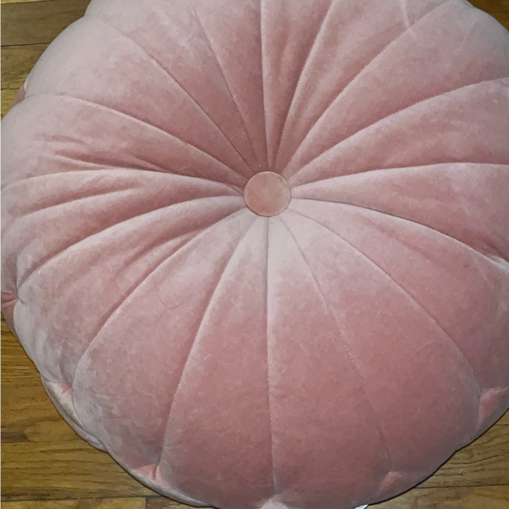Round Pink Velvet Tufted Floor Pillow